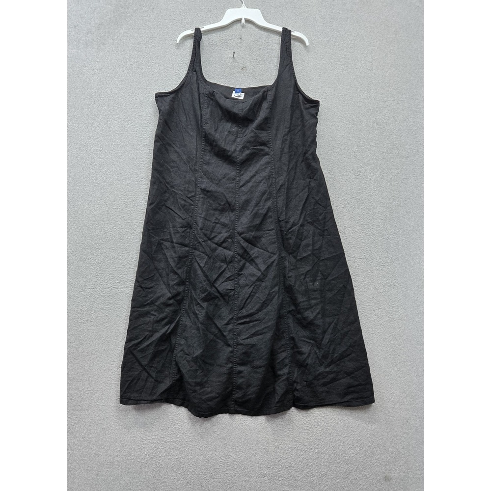 Old Navy Women Dress 2XL Black Midi A Line Linen Blend Sleeveless Smocked Casual